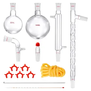 VEVOR Lab Distillation Kit, 3.3 Boro Lab Glassware Distillation Kit with 24, 40 Joint, 1000ml Essential Oil Distillation Apparatus Kit, 14 pcs Set of Glassware Equipment