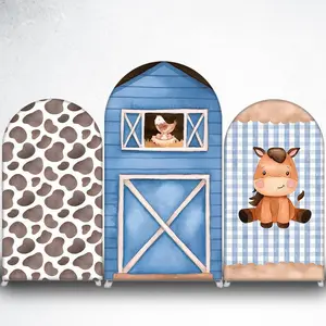 15-day 2D Flat Delivery Blue Farm Barn with Chicken Arch Backdrop Cover for Barnyard Theme Party