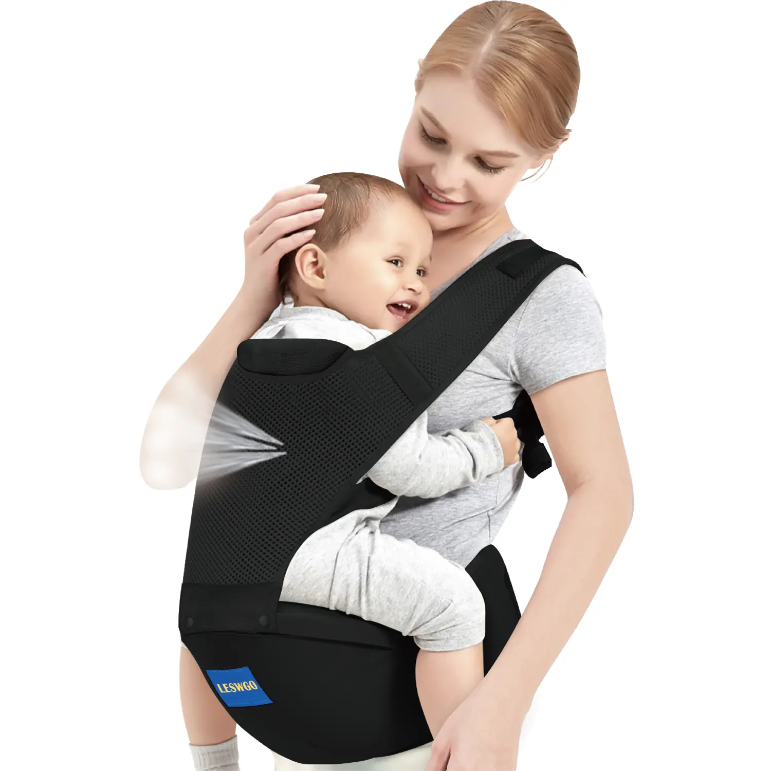 Ergonomic Baby Carrier with Hip Seat, breathable padded design, multi-position front & back wearing. Unisex for baby boys girls 0-36 months, adjustable waist & shoulder straps, lightweight ideal for daily walking, shopping and outdoor hiking.