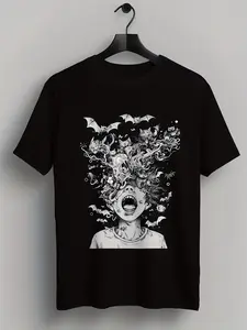 Weirdcore Horror T-Shirt| Aesthetic Goth Clothing with Geometric Patterns, Eerie Aesthetic, Comfortable, Slight Stretch, Suitable for Year Round Wear, Regular Fit for All Body Types, Breathable, Sweat-Wicking, Soft, Perfect for Daily Commutes