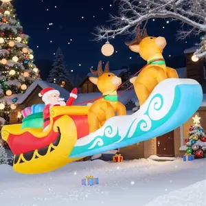 10 FT Long Christmas Inflatable Hanging Santa Sleigh and Reindeer Outdoor Decoration, Christmas Blow Up Yard Decorations with Build-in LED for Xmas Outside Party Garden Lawn Decor