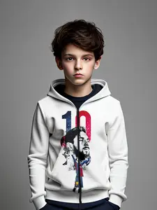 Messi Barcelona Art Digital Theme Kids Zipper Sweatshirt, Graphic Team Hoodie, Blue Visual Wind Top, Football Culture Idol Blend, Casual Fitted Long Sleeve