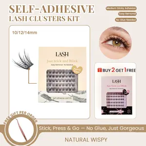 Lashterally Natural Wispy Self-adhesive Lash Clusters Kit Pre-glued Eyelashes Cluster Easy Apply Easy Removal 10mm/12mm/14mm 90 Clusters Makeup Cosmetic Flawless