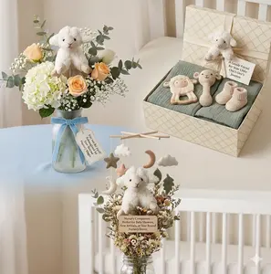 15" Plush Sitting White Lamb Floral Pick Easter Décor