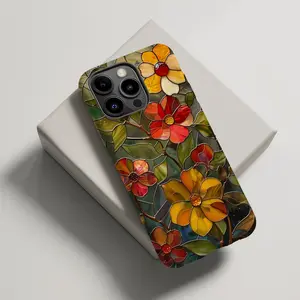 Stained Glass Marygold Phone Case Mosaic Wildflower Summer Phonecase Boho Aesthetic, Magsafe Phone Cases  For IP X 11 12 13 14 15 16 17 S21 S22 S23 S24 S25-Ultra Series