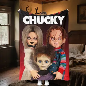 Chucky and Tiffany themed printed plush blanket, soft and comfortable in all seasons, suitable for bedroom, bed, sofa, ideal gift