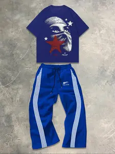 Men's Star & Striped Print Short Sleeve Tee & Tracksuit Pants Two-Piece Set, Regular Fit Casual Round Neck T-shirt & Jogger Pants, Men's Summer Clothes