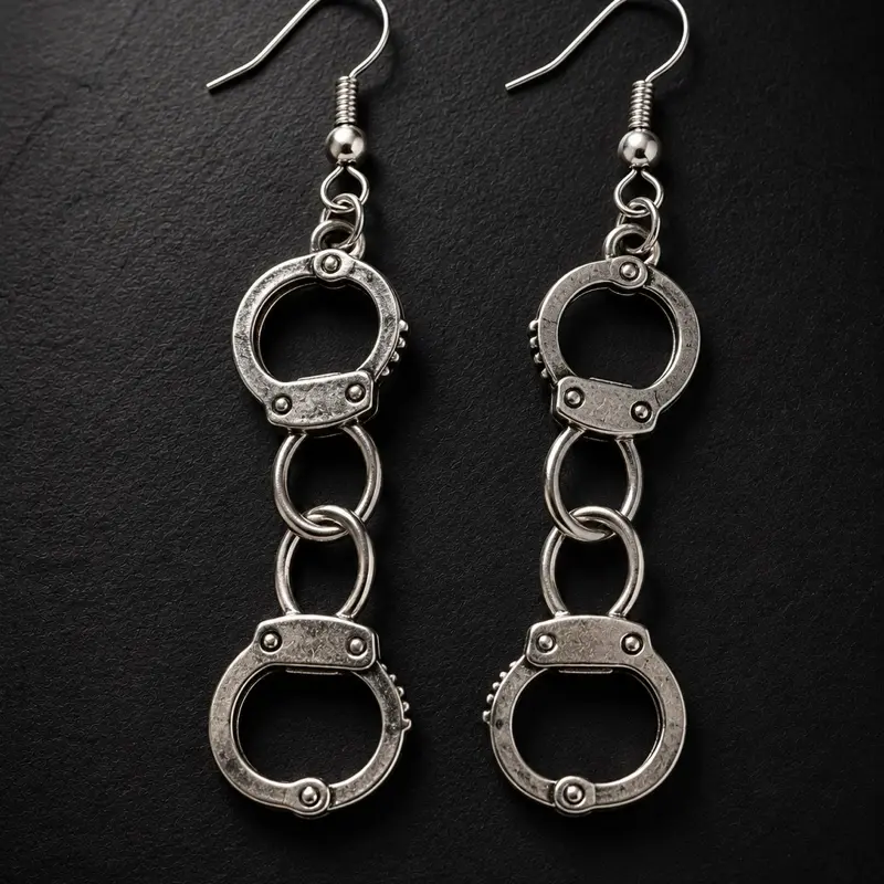 Handcuff Earrings with Hook Closure - Costume Jewelry for Women, $6.99, Silver Color, Unique Design, Perfect for Parties and Events