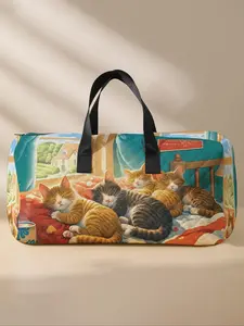 Cat Pattern Travel Duffel Bag, Large Capacity Travel Luggage Bag, Portable Overnight Bag, Fashionable Travel Bag, Yoga Training Bag, Crossbody Bag with Shoe Storage, Travel Essentials Bag, Esthetic Luggage