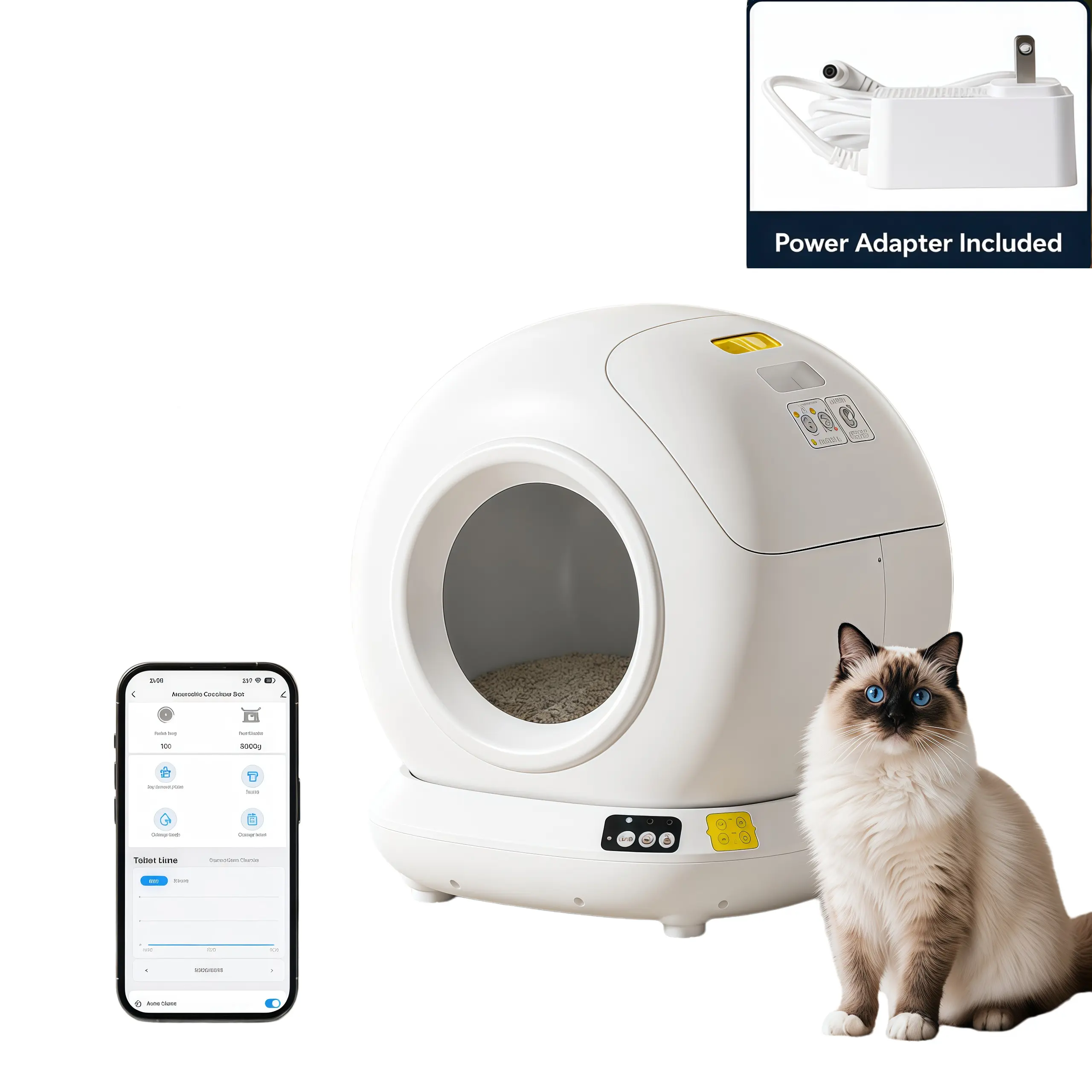 Automatic Cat Litter Box with App Control, 78L Roomy Interior, Sensor Pause Function, Quiet Operation, Removable Waste Drawer (Pet Supplies Self-Cleaning Litter Tray)