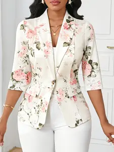 A fashionable white printed casual suit jacket for women, Trendy Blazer with eye-catching print design and a loose fit suitable for commuting to work, shopping and outdoor activities, indoor and outdoor dressing