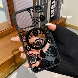 Magnetic Phone Case for iPhone 17 Air iPhone 16 15 Pro Max 14 Plus 16E 13 12 11 X XS XR mini Western Noir Elements Pattern TPU Shockproof Anti-Scratch Stylish Smartphone Cover