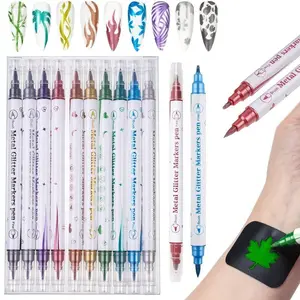 1 Box 10 Color Dual-Ended Nail Art Pens, Temporary Tattoo Pen, Soft Tip Nail Drawing Markers, Fast Dry Nail Painting Set