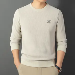 Men's mid-thick crew neck jacquard long-sleeve sweatshirt for spring and autumn, polyester elastic fabric, machine washable or hand washable, suitable for outdoor sports, fitness, travel, etc.