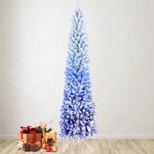 Silvanest 7FT Artificial Pencil Christmas Tree, Realistic Unlit Pine Tree with 725 PVC Needles, 300 LED Lights, Folding Metal Stand & Ornaments, for Indoor Outdoor Christmas Decorations