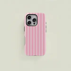 1 pc Pink Stripe Pattern Dual Layer Protective Case, Luxury New Design, Rugged 2in1 Cover, with Texture and TPU Material,Resist Fingerprints. Shockproof and AntiDrop Protection, Scratch Prevention for iPhone 16, 15 Pro M Compatible with Samsung Galaxy S25