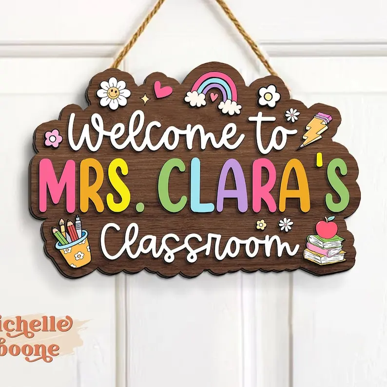 Personalized 3D Teacher Sign, Teacher Door Hanger, Teacher Welcome Sign, Classroom Decor, Teacher Gifts, Custom Teacher Door Sign