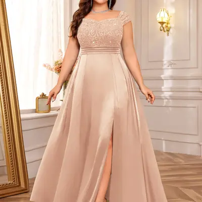 Plus Size Formal Floor Length Dress Champagne Color - TikTok Shop Plus Size Formal Floor Length Dress Champagne Color - TikTok Shop