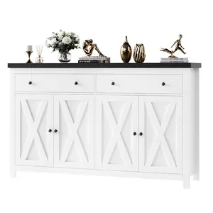 FOTOSOK Buffet Cabinet with Storage, Wood Coffee Bar Buffet Table, sideboard Modern Home Furniture for Kitchen Dining Room,White