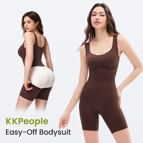 (KKPeople Easy-Off Bodysuit) Tummy Control Butt Lifter Faja Bodysuit, Back Support Scrunch Back Open Design, Postpartum Recovery Full Body Shaper with Cotton Gusset, Colombian Fajas Everyday Wear for Women