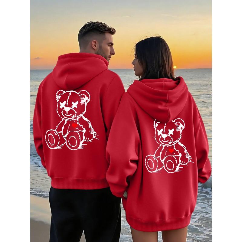 Men's & Women's Matching Couple Hoodie Teddy Bear Graphic Soft Cozy Comfortable Loose Fit Front Pocket Unisex Fall Winter Casual Playful Design Pullover