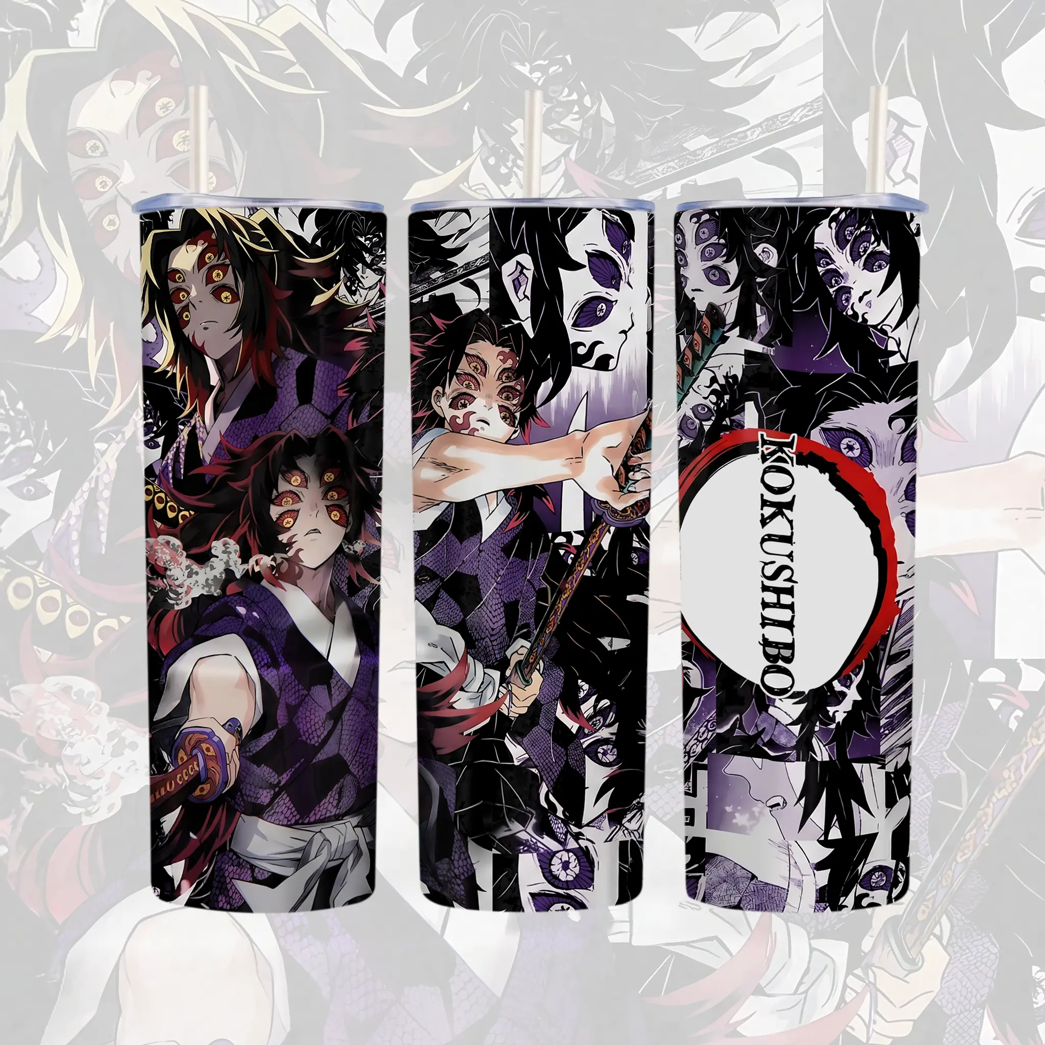 Kokushibo Anime Tumbler 20oz, Demon Slayer Stainless Steel Travel Mug, Manga Insulated Cup With Handle & Straw, Gift For Anime Fans