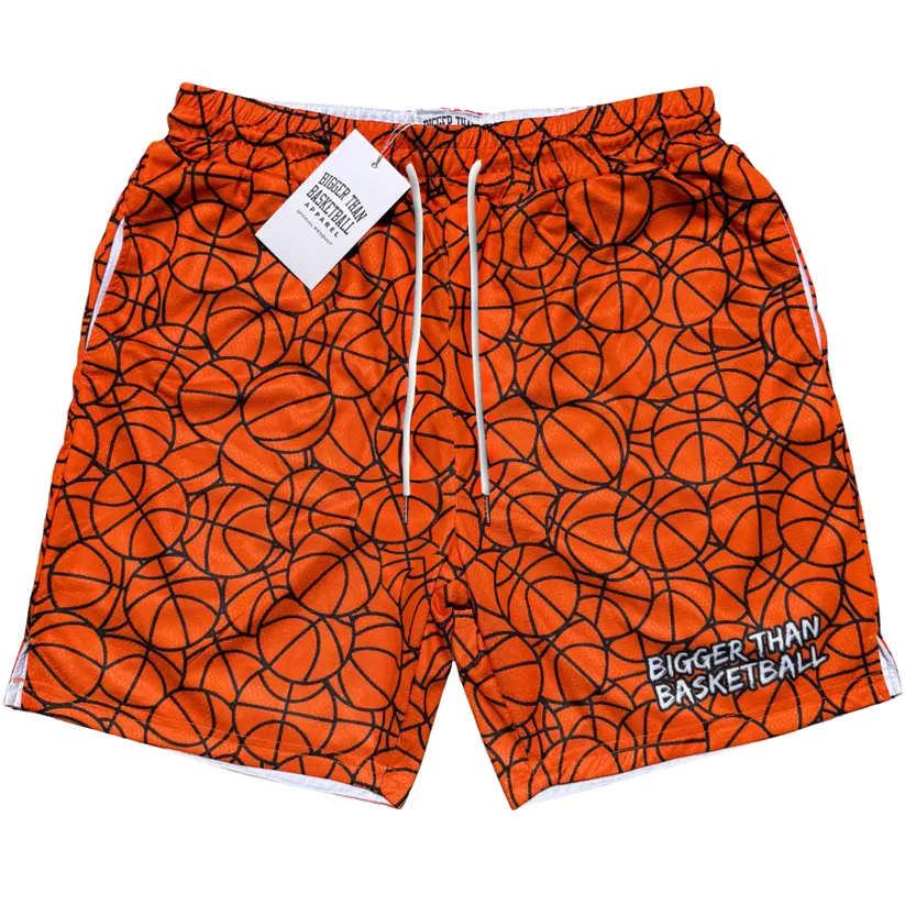Bigger Than Basketball Basketball Pattern Orange Shorts, Youth & Adult Athletic Mesh Shorts, Performance Training & Lifestyle Sports Shorts
