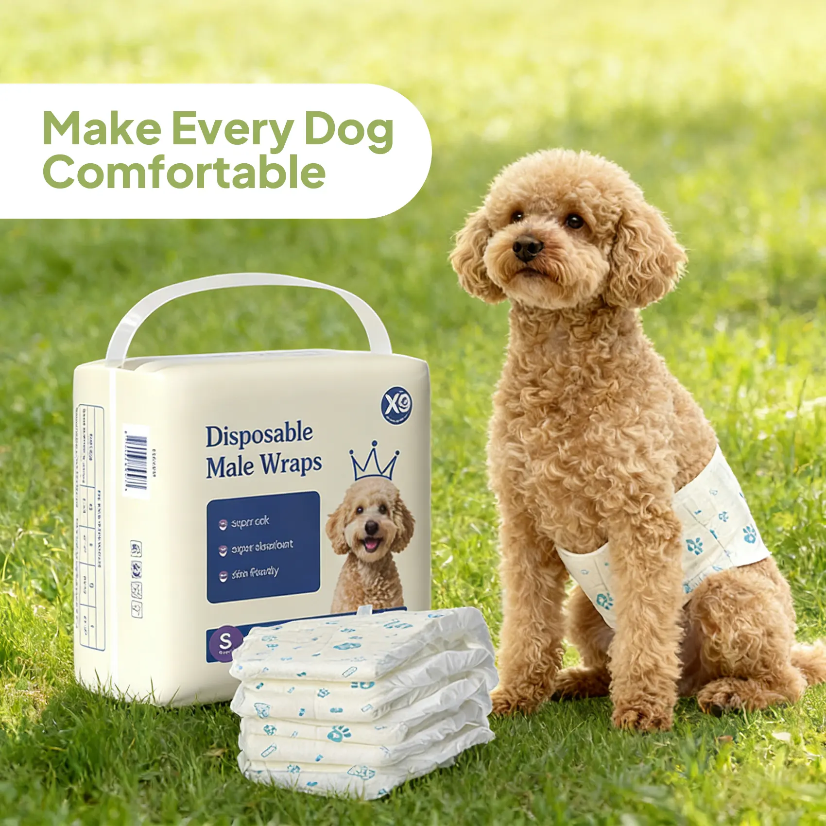 X9 Disposable Dog  Supplies  Diapers Male Dog Wrap, 50 Count, Small，Super Absorbent Male Dog Diapers NO ODORS NO LEAKS,Breathable