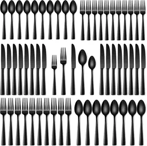30/60-Piece Black Silverware Set, Food-Grade Stainless Steel Flatware Set for 6/12 Mirror Polished Cutlery Utensil Sets Include Dinner Knives Spoons and Forks Set Dishwasher Safe for Home Restaurant