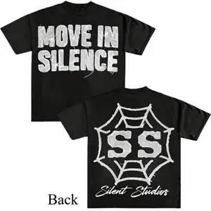 FEEGO Move in Silence Letters Print T-shirt Round Neck Short Sleeved Cotton Casual Tees Y2k Streetwear Keep Up with The Latest Trends in Design Womens Street Style Shirt Women Tops Sonder Design Menswear Thought T-shirt