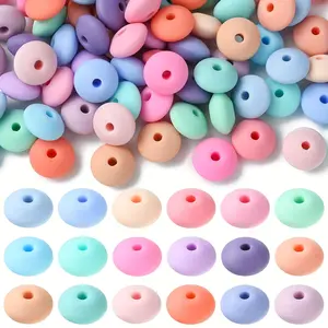 100Pcs Random Macaron Colors 12mm Silicone Durable Beads Abacus Beads Lentil Rondelle Loose Spacer Beads for Bracelet Necklace DIY Crafts Making-Beads & Bead Assortments