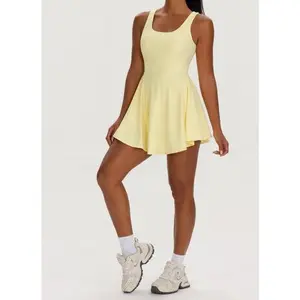 Athletic Tennis Dress Set Built In Shorts Open Back