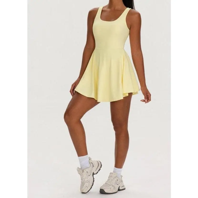 Athletic Tennis Dress Set Built In Shorts Open Back