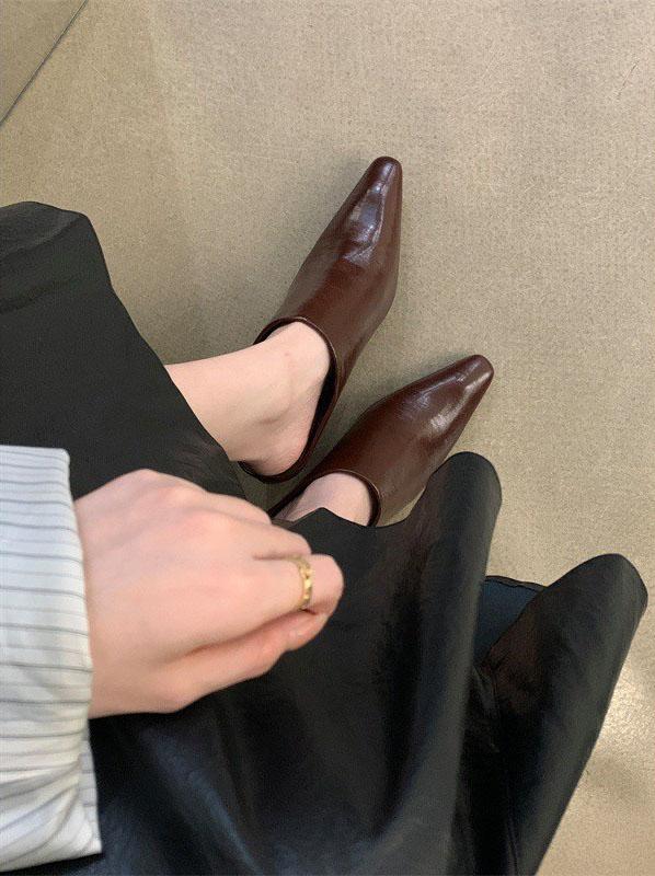 Women's Elegant Leather-Look Wedge Heel Backless Slides - Comfortable Height for Commuting & Formal Occasions