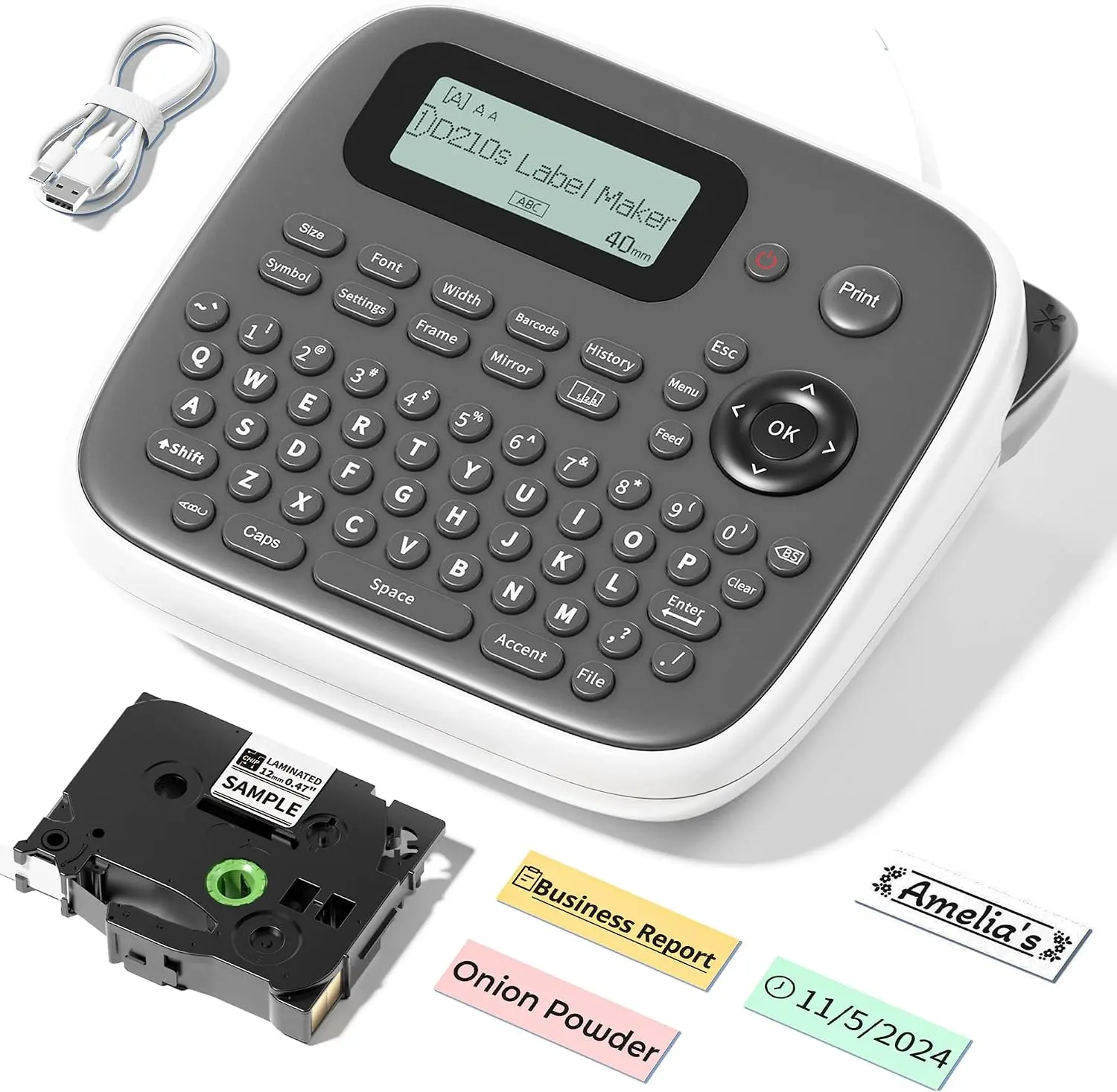 D210s Laminated Label Maker Machine with 12mm Waterproof Tape, Multi Icons Borders, 1-Touch Keys for Home, School Supplies (Computers & Office Equipment, Office Printers & Scanners)