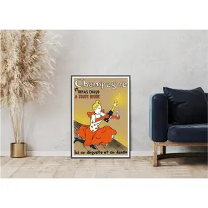 Champagne Art Poster Tribute to Lautrec, Jean-Pierre Got champagne art, Champagne print, Vintage Champagne Poster, Vintage Bar Poster
