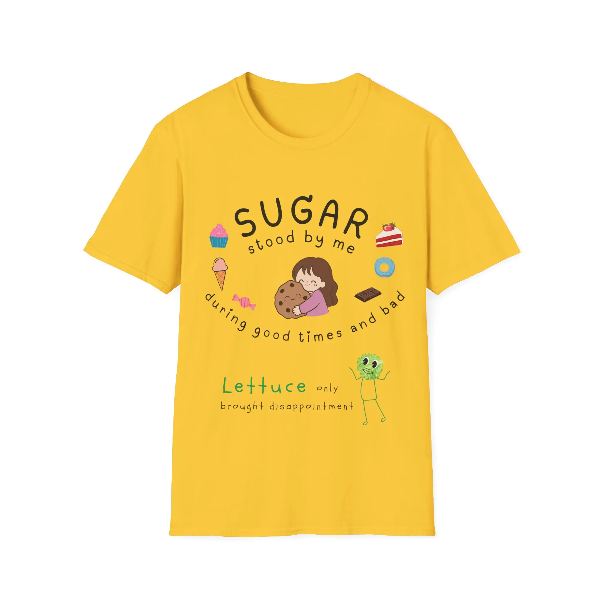 Sugar Stood By Me Funny Foodie T-Shirt Cute Dessert Lover Tee for Sweet Tooth Humans Graphic Tee Pun Gildan 64000