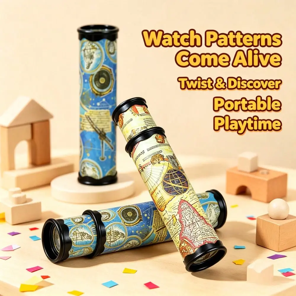 1pc Classic Retro World Map Handheld Rotating Kaleidoscope Toy - Puzzle Sensory Learning Toy, Stress Relief Gift for Kids, Novelty Birthday Party Present