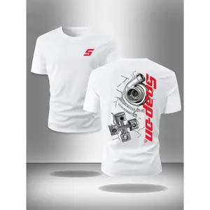 Turbocharger Piston T-shirt - Black Crewneck T-shirt with small front and back Graphic patterns of turbocharger and piston, mechanical style, men's Fitted T-shirt, casual wear, gift for car enthusiasts, top men's streetwear casual wear