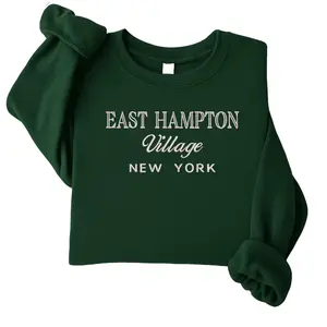 East Hampton Village New York Custom Embroidered Sweatshirt Fitted Cotton Crewneck Polyester Christmas Gift Jersey Menswear Hoodie Loose Oversized Soft - Medium