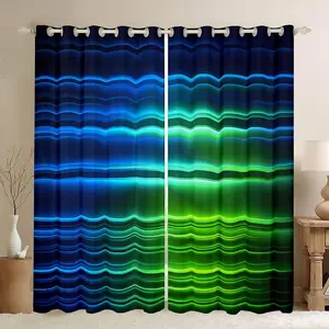 Blue Green Ombre Window Curtains,Blue Green Black Darkening Drapes,Gradient Lines 30%-50% Blackout Curtains,(2 Panels,42 x 84 Inch) Window Treatments