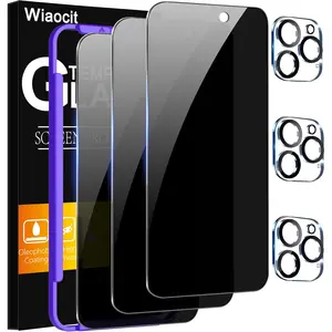 3 Pack Tempered Glass Privacy Screen Protector for Iphone 16 Pro with 3 Pack Camera Lens Protector, 9H Hardness, Bubble Free, Case Friendly Wiaocit