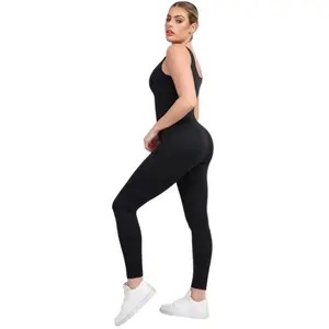 POPILUSH Built-In Shapewear Jumpsuit Thigh Slimming Workout Pants Long Sleeveless Activewear for Tummy Control & Buttocks Enhancement - Gym Clothing-live