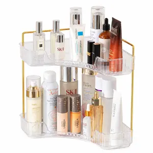 2-Tier Corner Makeup Organizer for Vanity, Luxury Perfume Tray & Skincare Storage Holder for Bathroom Dresser, Aesthetic Room Decor & Organization Gift