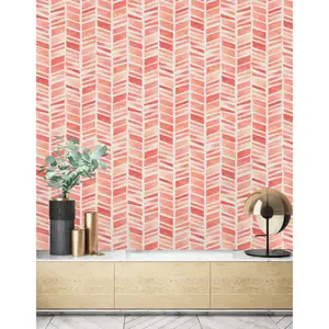 Coral Herringbone Pattern Wallpaper