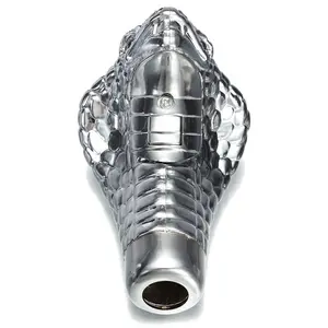 Universal Chrome Cobra Snake Manual Gear Shift Knob with Red/Blue LED Eyes and Four Flash Modes, for Most Vehicles, Silver, 10×7×2.5 cm, 5W, Includes 8mm and 10mm Adapters – Perfect Car Decoration