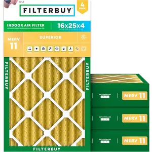 Filterbuy 16x25x4 Air Filter (4-Pack), Pleated MERV 11 Allergen Defense HVAC AC Furnace Air Filters (Actual Size: 15.50 x 24.50 x 3.63 Inches)