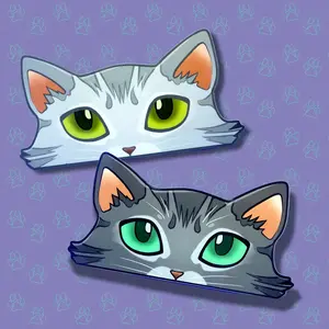 Cat-Window-Peeker Cat Peeking Sticker |Cat Face Sticker| Silver-Grey 5.5"x2.84"