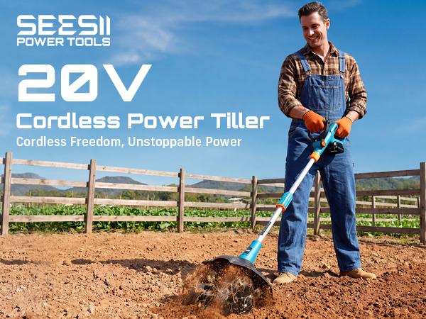 SEESII 20V Electric Tiller for Gardening 360 RPM Rototiller Cordless Cultivator 8000mAh Battery 4 Blades Handheld Tiller for Raised Beds Outdoorfun SEESII 20V Electric Tiller for Gardening 360 RPM Rototiller Cordless Cultivator 8000mAh Battery 4 Blades Handheld Tiller for Raised Beds Outdoorfun