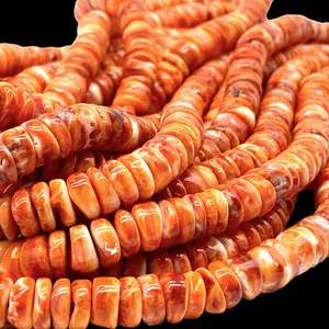 Orange Spiny Oyster Shell Beads From Mexico (Gem Quality - Minimal White - Grade AAA) Native American Style - Organic Thickness - Free Form Rondelle Heishi
